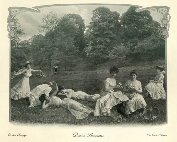 istock Young women making nosegays in a meadow, Victorian 1279790472