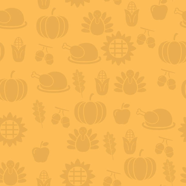 ilustrações de stock, clip art, desenhos animados e ícones de autumnal thanksgiving orange seamless pattern with turkeys, pumpkin, leaves illustration. - pumpkin autumn pattern repetition