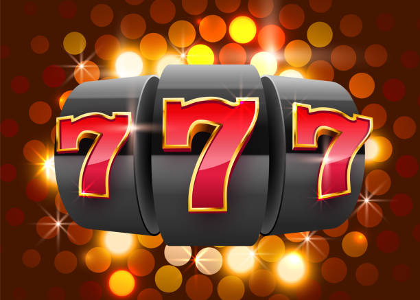 istock Black slot machine wins the jackpot. 777 Big win casino concept. 1279800405