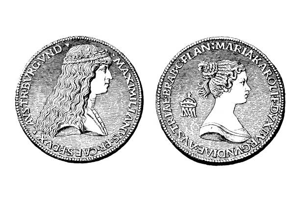 медаль с портретом максимилиана i в качестве герцога и его жены марии герцогини бургундии - duke of burgundy stock illustrations