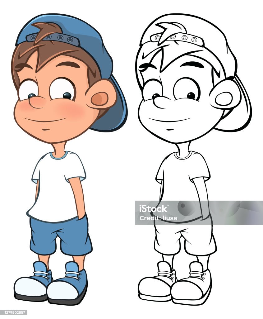 Vector Illustration Of A Cute Cartoon Character Boy For You Design And  Computer Game Coloring Book Outline Set Stock Illustration - Download Image  Now - iStock