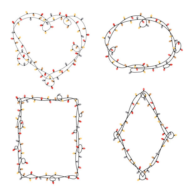 illustrations, cliparts, dessins animés et icônes de ensemble de cadre d’ampoules de noël. forme de coeur, de diamant, ovale et de rectangle. fond dessiné simple mais mignon de noël avec le fond de chambre pour le texte. illustration vectorielle - square shape circle diamond shaped holidays and celebrations