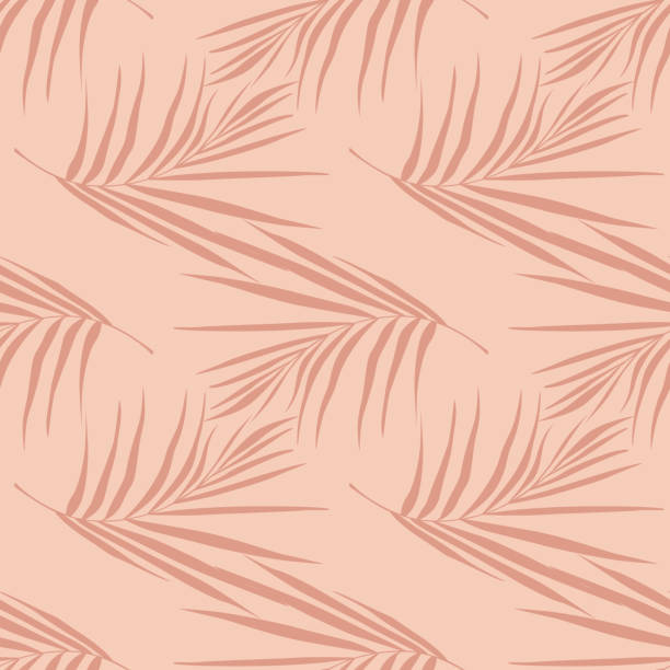istock Exotic seamless stylized pattern with simple fern leafs silhouettes. Tropical shapes in pale pink tones palette. 1279806504