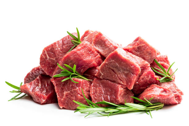 istock Sliced raw beef with tarragon herb isolated on white 1279807508