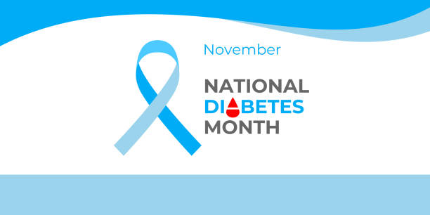 National diabetes month. Vector banner, poster, card for social media with the text November National diabetes month. Illustration with Blue ribbon and logo with a drop of blood. National diabetes month. Vector banner, poster, card for social media with the text November National diabetes month. Illustration with Blue ribbon and logo with a drop of blood month stock illustrations
