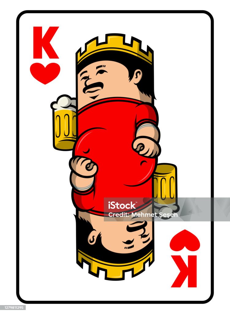 King Of Hearts Playing Card Vector Illustration With Funny Cartoon Fat Man  Holding A Mug Of Beer Stock Illustration - Download Image Now - iStock