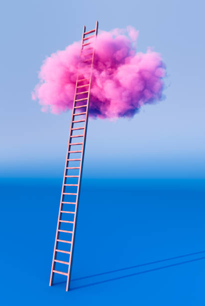 istock a ladder straight to the pink cloud (3d rendering) 1279813179