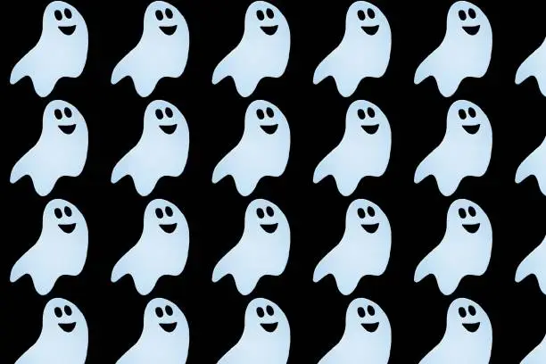 Cute ghost on  black background.Pattern seamless for Halloween.