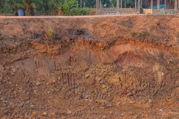 Coastal land has collapsed due to water erosion.