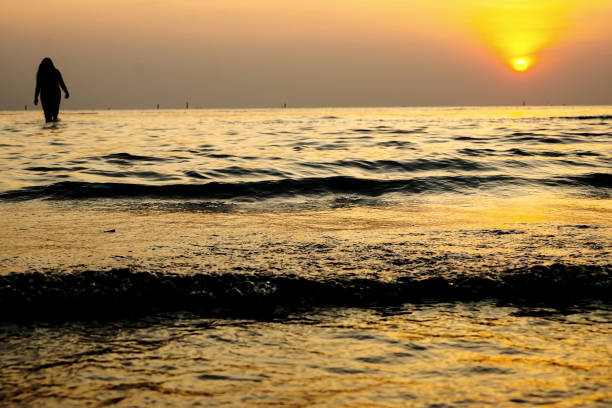 Loneliness abstract beach yellow sunset