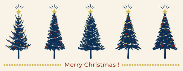 Illustration set of various Christmas trees Illustration set of various Christmas trees multiple christmas trees stock illustrations