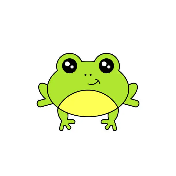 Vector illustration of Cute frog smiling. Kawaii style frog drawing.