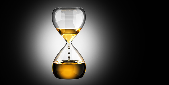 Hourglass with oil. Concept. 3D Render