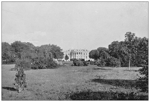 Antique black and white photograph of Washington, USA: White house, South front
