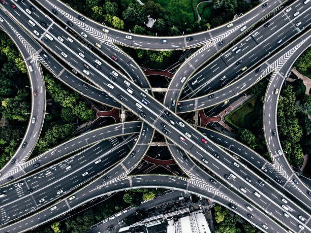 istock Aerial View of Busy Road Intersection 1279832770