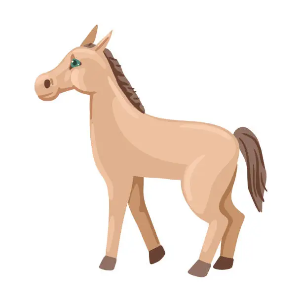 Vector illustration of Little horse, standing in profile. Rustic pet. Vector character.