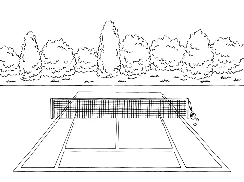 Tennis court sport graphic black white sketch illustration vector
