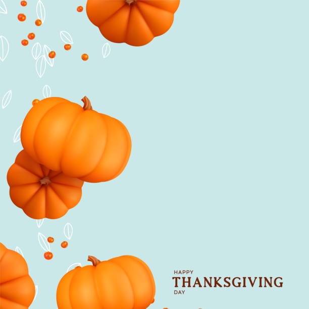 istock Thanksgiving day. Holiday background with realistic 3d orange pumpkins, red falling viburnum berries, levitation leaves. Gift card, Festive poster, banner, brochure, cover, flyer. Vector illustration 1279838615