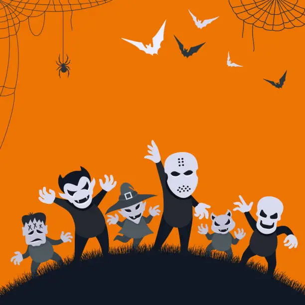 Vector illustration of Halloween Monsters. Trick or treat.