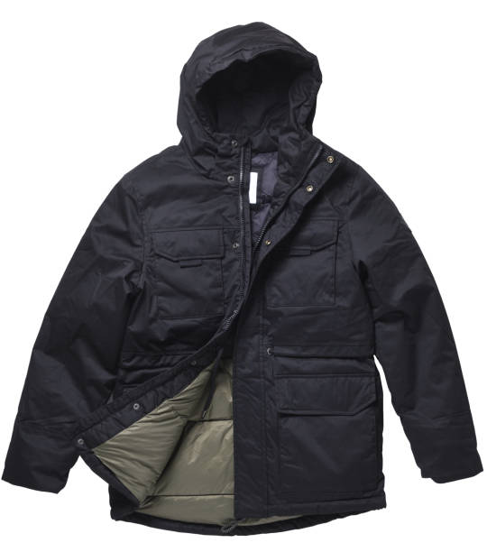 istock Jacket isolated on a white background. Black men jacket in a hood isolated on a white background. Winter Jacket. Casual style. 1279846182