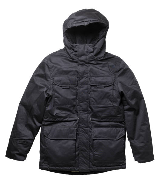 istock Jacket isolated on a white background. Black men jacket in a hood isolated on a white background. Winter Jacket. Casual style. 1279846241