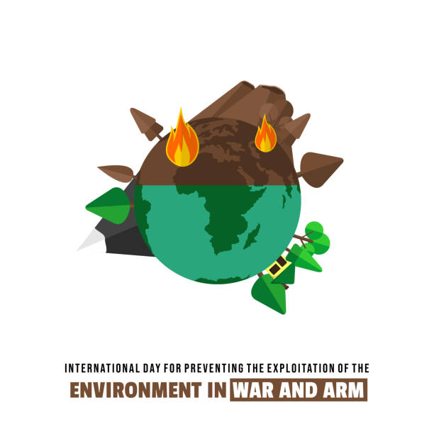 ilustrações, clipart, desenhos animados e ícones de dia internacional de prevenção à exploração do meio ambiente em guerra e conflito armado - civil war