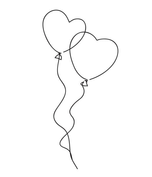 paar herzen geformter ballon. fortlaufender zeichenlinien-kunststil. einfache minimale skizze flaches design. symbol der liebe logo vektor illustration - heart balloon stock-grafiken, -clipart, -cartoons und -symbole