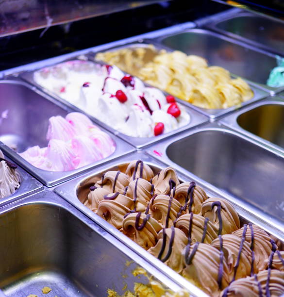 istock Ice cream frozen colorful serving counter. 1279849774