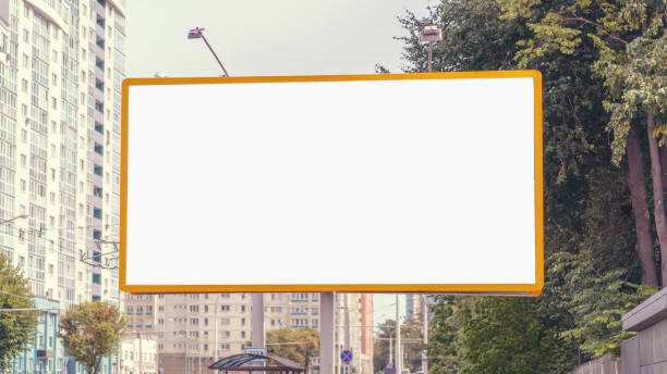 istock advertise commercial white blank banner in yellow frame with mockup 1279850461
