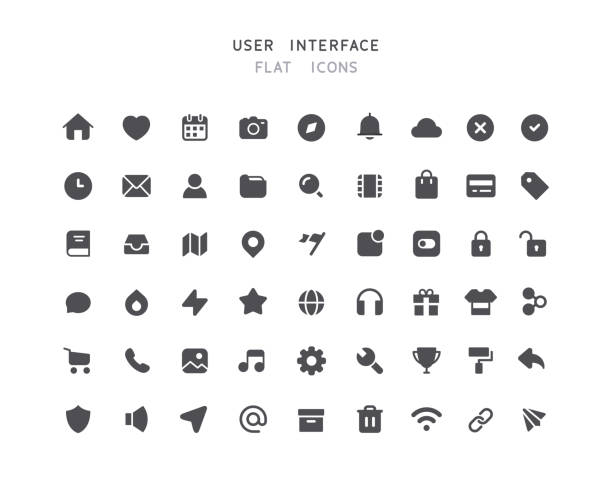 ilustraciones, imágenes clip art, dibujos animados e iconos de stock de 54 gran colección de iconos planos de interfaz de usuario web - grupo de objetos