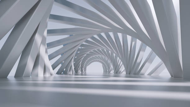 istock 3d render, abstract futuristic background. White spiral tunnel with daylight. 1279851841