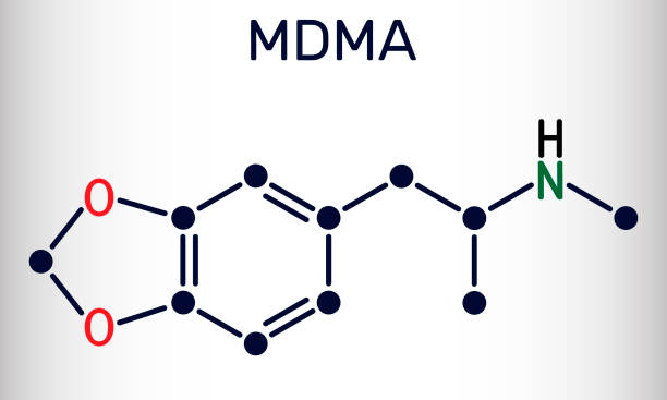ilustrações de stock, clip art, desenhos animados e ícones de 3,4-methylenedioxymethamphetamine, mdma, xtc, ecstasy molecule. it is psychoactive, hallucinogen drug. skeletal chemical formula - ecstasy