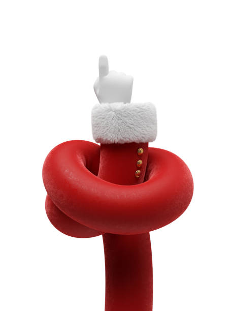istock 3d rendering, Santa Claus knotted hand, finger points up. Pointing gesture. Holiday cartoon character. Christmas clip art isolated on white background 1279853749