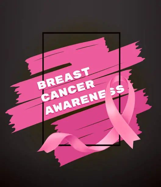 Vector illustration of Breast cancer awareness month. Card with pink silk ribbon