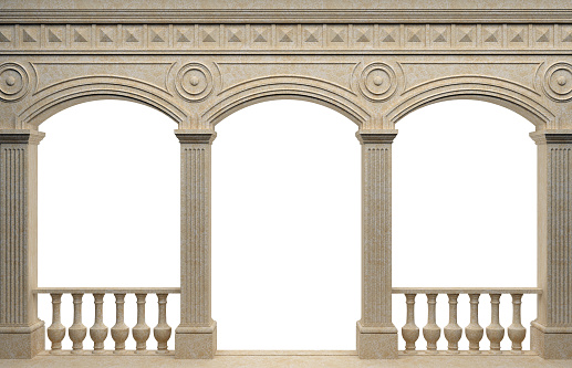 3d illustration. Marble antique wall arcade. Background banner. Poster. The architecture of the ancient world.