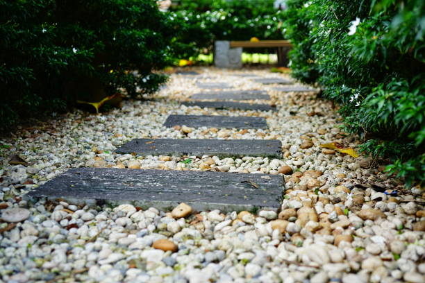 istock Concrete Blocks Walkway Through Small Shrubs in Garden 1279858888