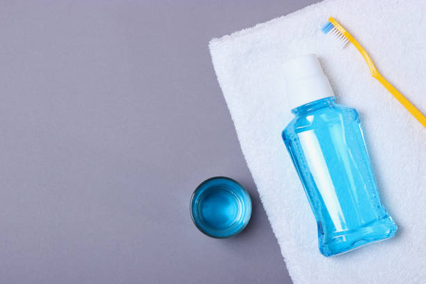 istock Flat composition for oral care and place for text on a light background. Dental hygiene 1279860377