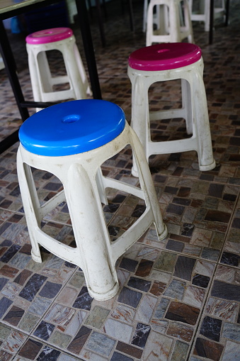 Blue and white stool in roadside street food in thailand