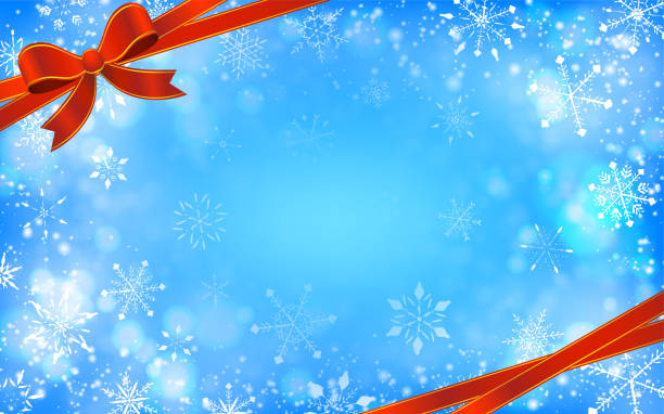 materiał tła płatka śniegu ze wstążką obraz bożego narodzenia - christmas clip art stock illustrations