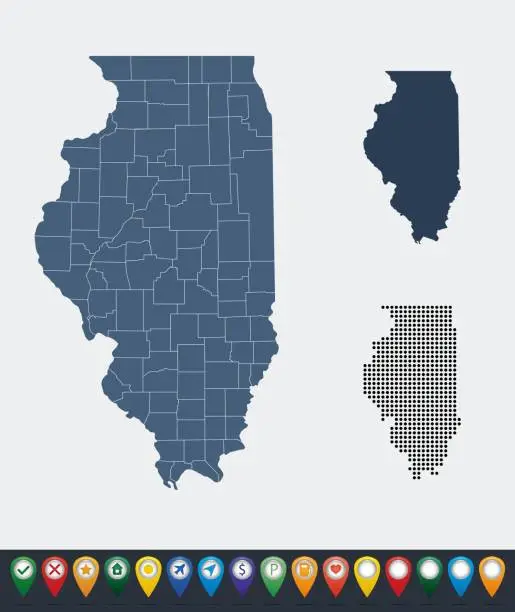 Vector illustration of Set maps of Illinois state