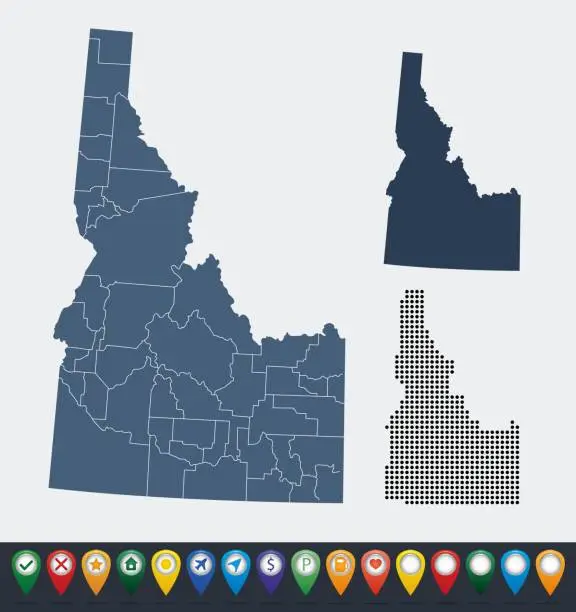 Vector illustration of Set maps of Idaho state