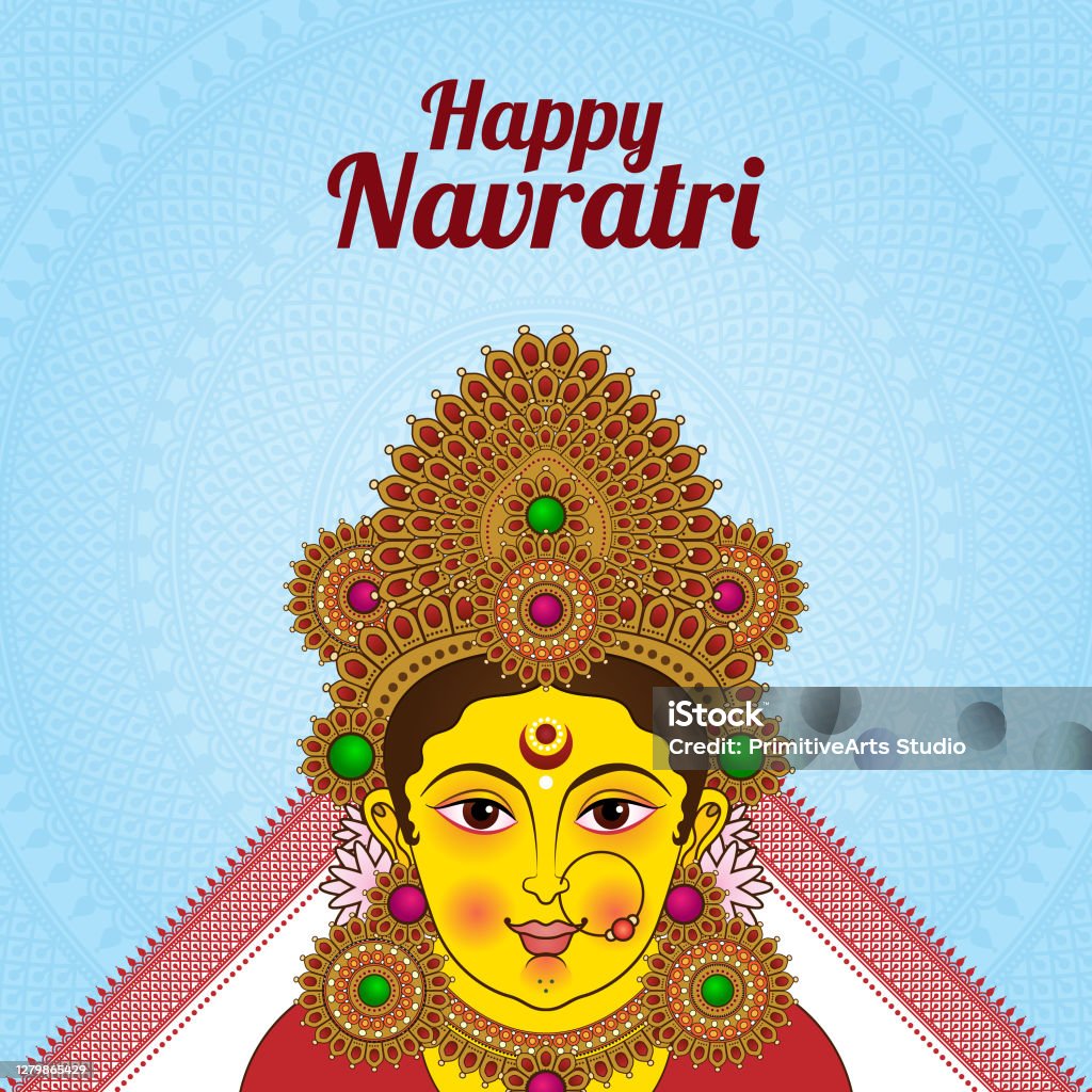Vector Illustration Of Durga Pooja Smiling Happy Face Of Bengali ...