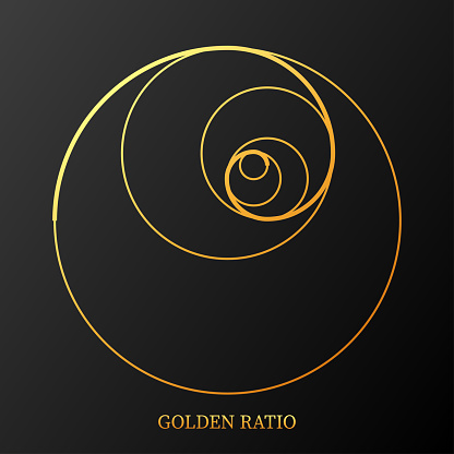 Abstract illustration with golden ratio on black background. Art&gold. Spiral pattern. Line drawing. Vector illustration