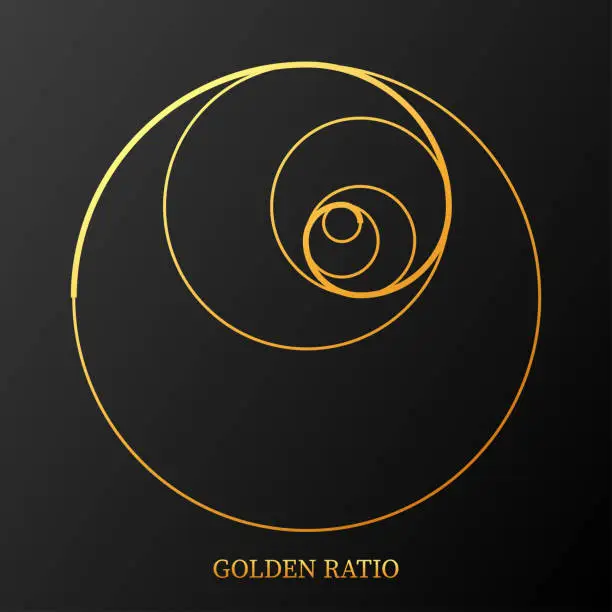 Vector illustration of Abstract illustration with golden ratio on black background. Art&gold. Spiral pattern. Line drawing. Vector illustration.