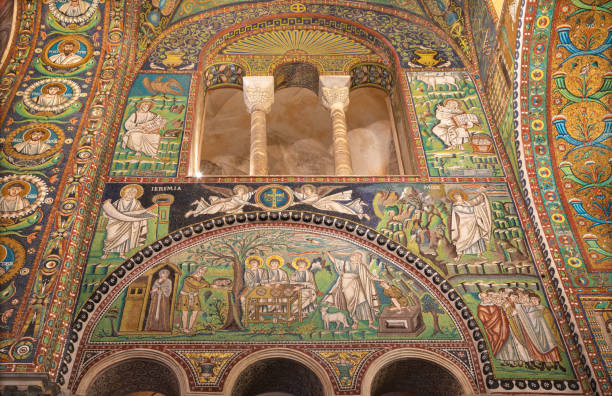 Ravenna The Mosaic Of Scenes Abraham Hosts The Tree Angels And The  Sacrifice Of Isaac In Presbytery Of The Church Basilica Di San Vitale From  The 6 Cent Stock Photo - Download