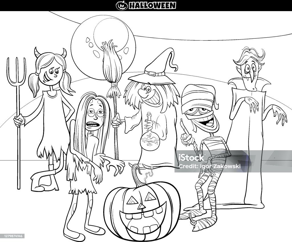 Vetores de Halloween Desenho Animado Desenho Animado Personagens Página De  Livro De Colorir e mais imagens de Colorindo - iStock