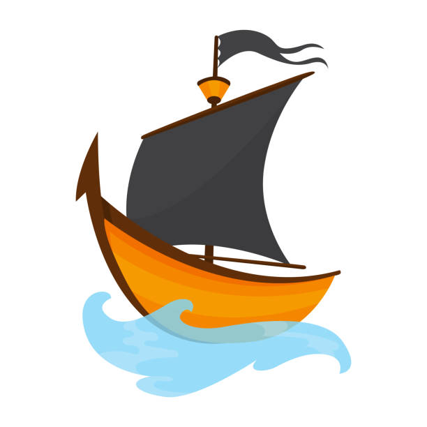 Stylized Cartoon Pirate Ship Illustration With Black Sails Cute Vector  Drawing Pirate Ship Sailing On Water Stock Illustration - Download Image  Now - iStock