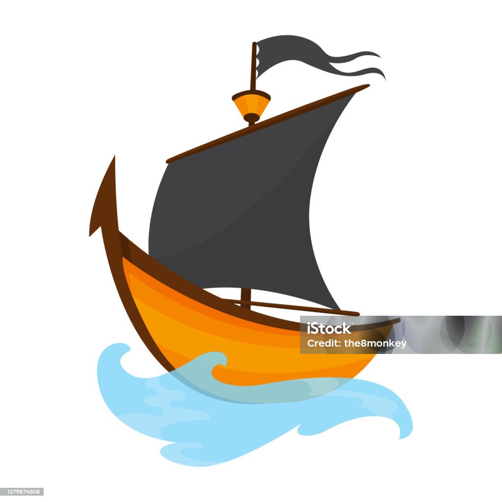 Minh Họa Tàu Cướp Biển Hoạt Hình Cách Điệu Với Những Cánh Buồm Đen ...