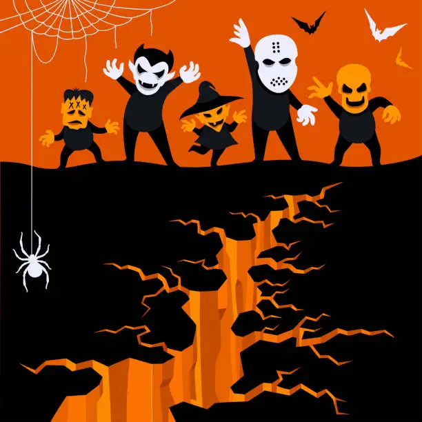 Vector illustration of Halloween Trick Or Treaters