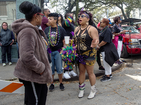 New Orleans, Louisiana, USA - 2020: People participate in a Second Line parade, a traditional event of this city.